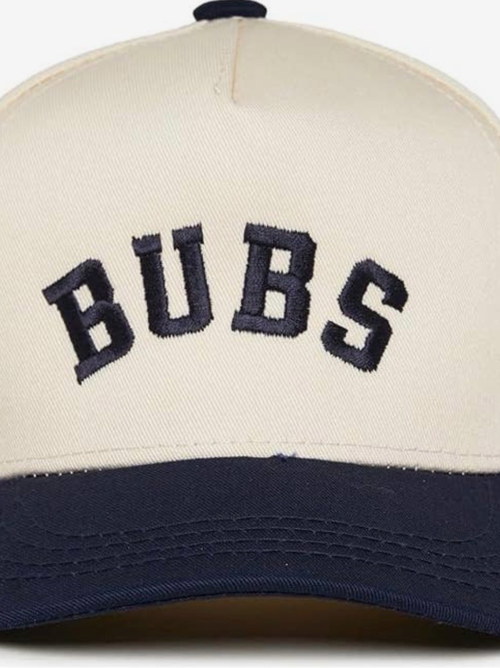 BUBS Embroidered Two-Tone Baseball Cap - Cream & Navy